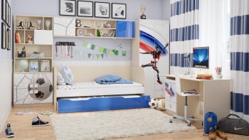 Детская комната Футбол ЧМ (Белый/Синий/корпус Клен) в Тальменке - talmenka.mebel54.com | фото