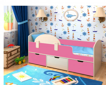 Кровать Малыш-мини Дуб молочный/Розовый в Тальменке - talmenka.mebel54.com | фото