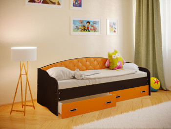 Кровать Софа-7 с мягкой спинкой (800х2000) Венге/Оранжевый в Тальменке - talmenka.mebel54.com | фото