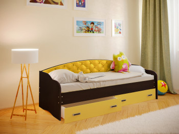 Кровать Софа-8 с мягкой спинкой (900х2000) Венге/Желтый в Тальменке - talmenka.mebel54.com | фото