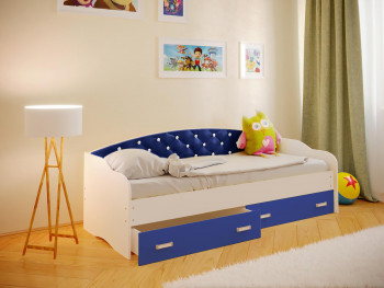 Кровать Софа-8 с мягкой спинкой со стразами (900х1900) Белый/Синий в Тальменке - talmenka.mebel54.com | фото