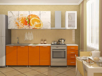 Кухонный гарнитур 1,8м Апельсин (Белый/Оранжевый металлик/Фотопечать апельсин) в Тальменке - talmenka.mebel54.com | фото