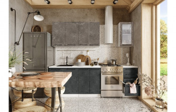 Кухонный гарнитур Нувель 1800мм белый/бетон коричневый/бетон черный в Тальменке - talmenka.mebel54.com | фото