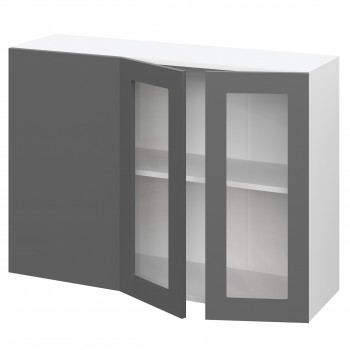 Норд ШВУПС 1000 Шкаф верхний угловой со стеклом (Софт черный/корпус Белый) в Тальменке - talmenka.mebel54.com | фото