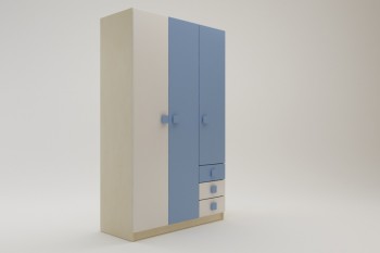Шкаф 3-х створчатый с ящиками Скай (Синий/Белый/корпус Клен) в Тальменке - talmenka.mebel54.com | фото
