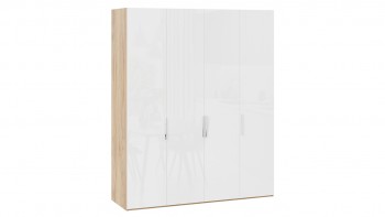 Шкаф для одежды с 4 глухими дверями «Эмбер» Яблоня Беллуно/Белый глянец в Тальменке - talmenka.mebel54.com | фото