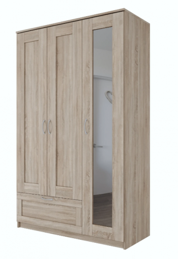 Шкаф трехдверный Сириус с зеркалом и 1 ящиком дуб сонома в Тальменке - talmenka.mebel54.com | фото